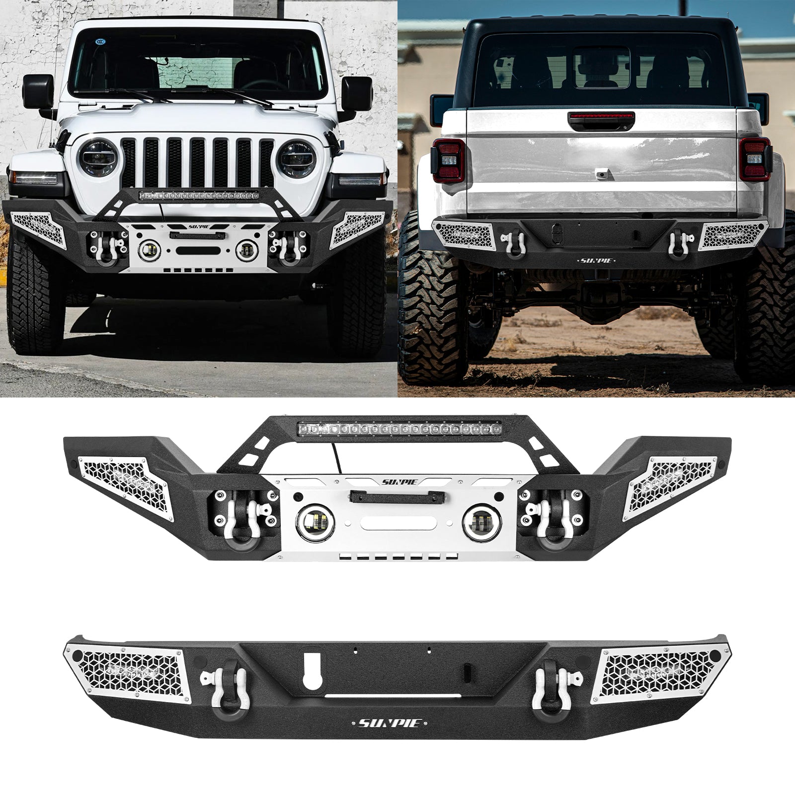 Heavy Duty Full Width Front & Rear Bumper Kit for 2020-2026 Jeep Gladiator JT - 6 Color Accents & Sensor Compatible