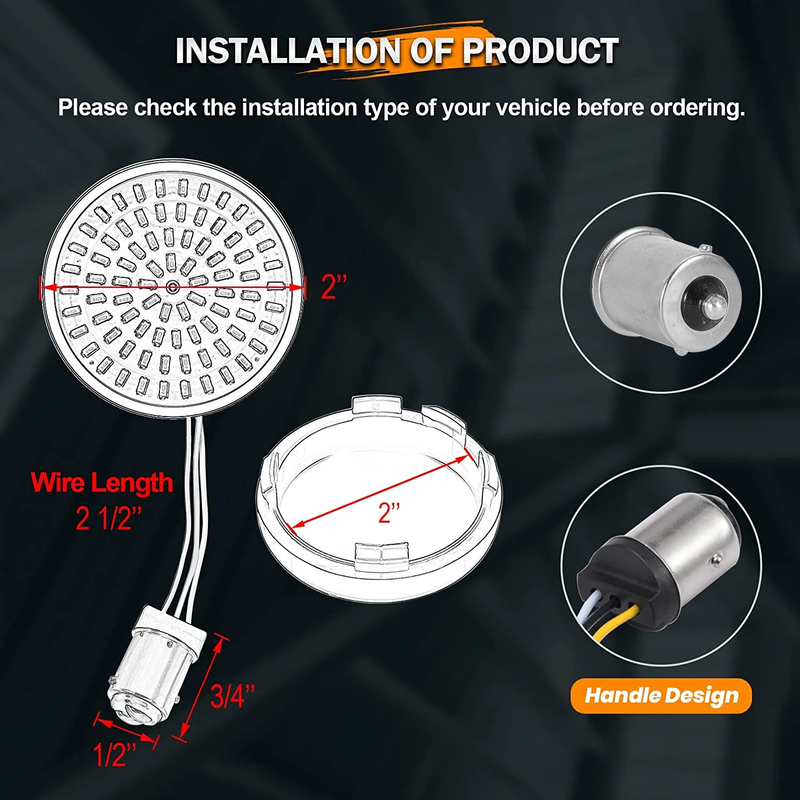 Installation guide for 1156 Bullet-Style LED Rear Turn Signals (Red or Amber) for Harley-Davidson Motorcycles 2PCS.
