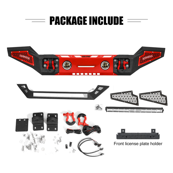 Sunpie Black Steel Front Bumper with Winch Plate and Front License Plate Holder, LED Lights & D-Rings for 2007-2025 Jeep Wrangler JK/JL 4xe & Jeep Gladiator