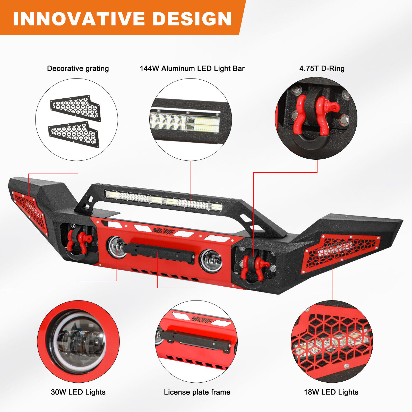 Rugged Carbon Steel Front & Rear Bumper Set for 2007-2018 Wrangler JK/JKU – Includes 6 Color Trim Kits & 2" Hitch