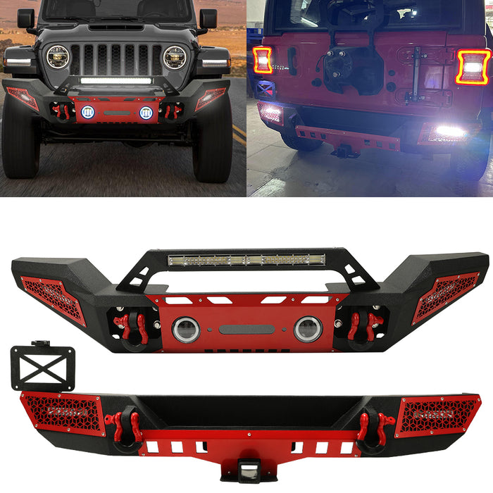 ‘07-’18 Jeep JK/JKU Front & Rear Bumpers with Winch Plate and License Plate Bracket and License Plate Light
