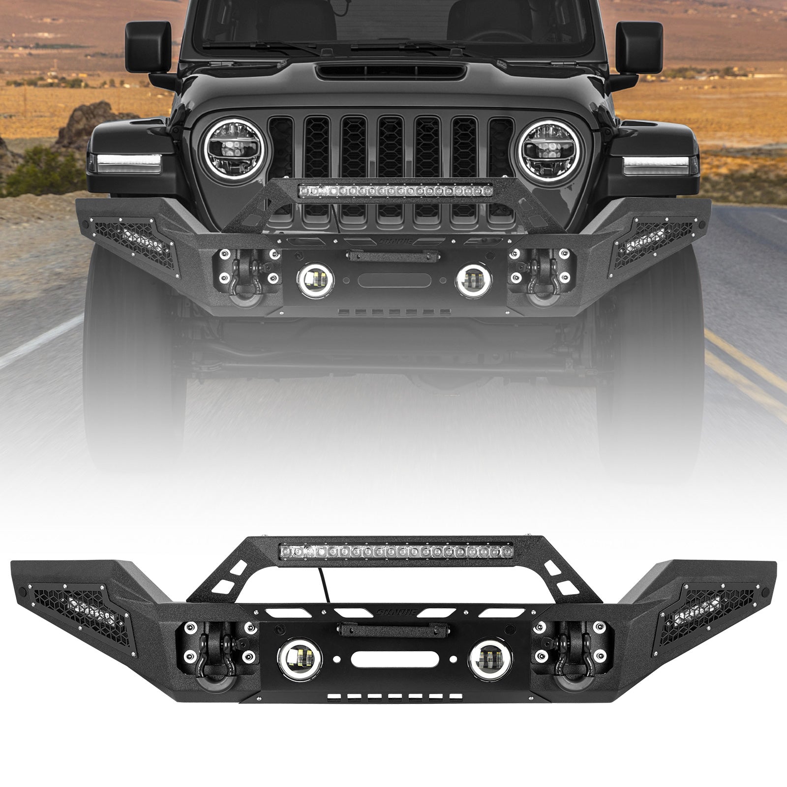 Rugged Carbon Steel Front & Rear Bumper Set for 2007-2018 Wrangler JK/JKU – Includes 6 Color Trim Kits & 2" Hitch