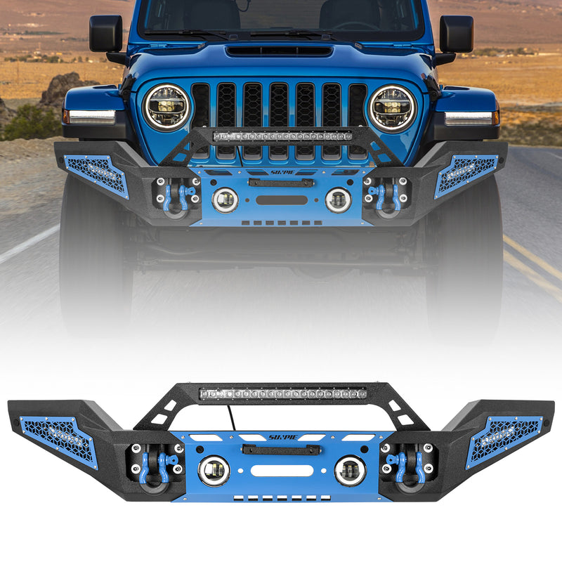 Sunpie Black Steel Jeep Front Bumper for ‘07-'25 Jeep Wrangler JK/JL 4xe & Jeep Gladiator JT