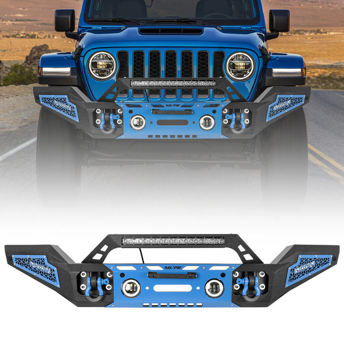 Sunpie Black Steel Jeep Front Bumper for ‘07-'25 Jeep Wrangler JK/JL 4xe & Jeep Gladiator JT