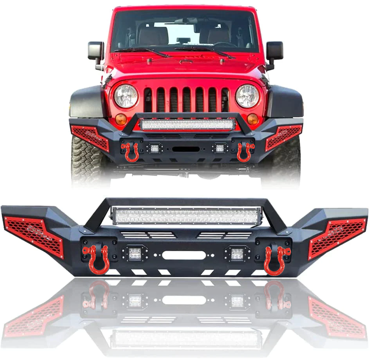 Jeep Front & Rear Bumper with Winch Plate & LED Lights & D-Rings Combo Kits For 2007-2018 Wrangler JK/JKU