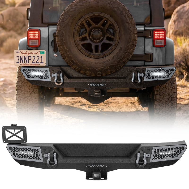 '07-'18 Jeep Wrangler JK JKU Rear Bumper with 2" Hitch Receiver & LED Lights (6 Colors Available)