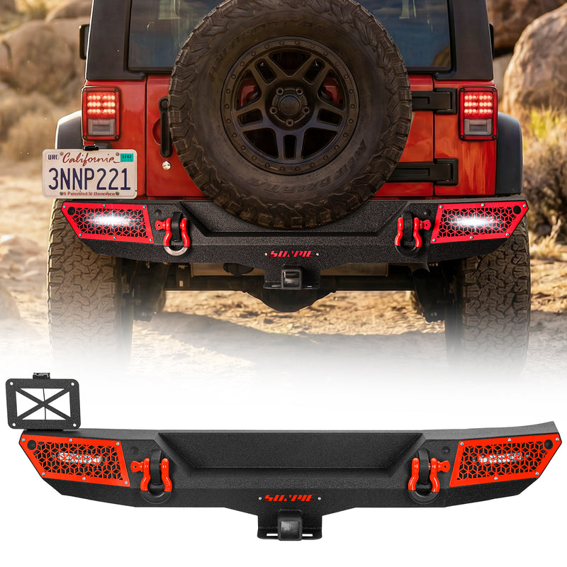 '07-'18 Jeep Wrangler JK JKU Rear Bumper with 2" Hitch Receiver & LED Lights (6 Colors Available)