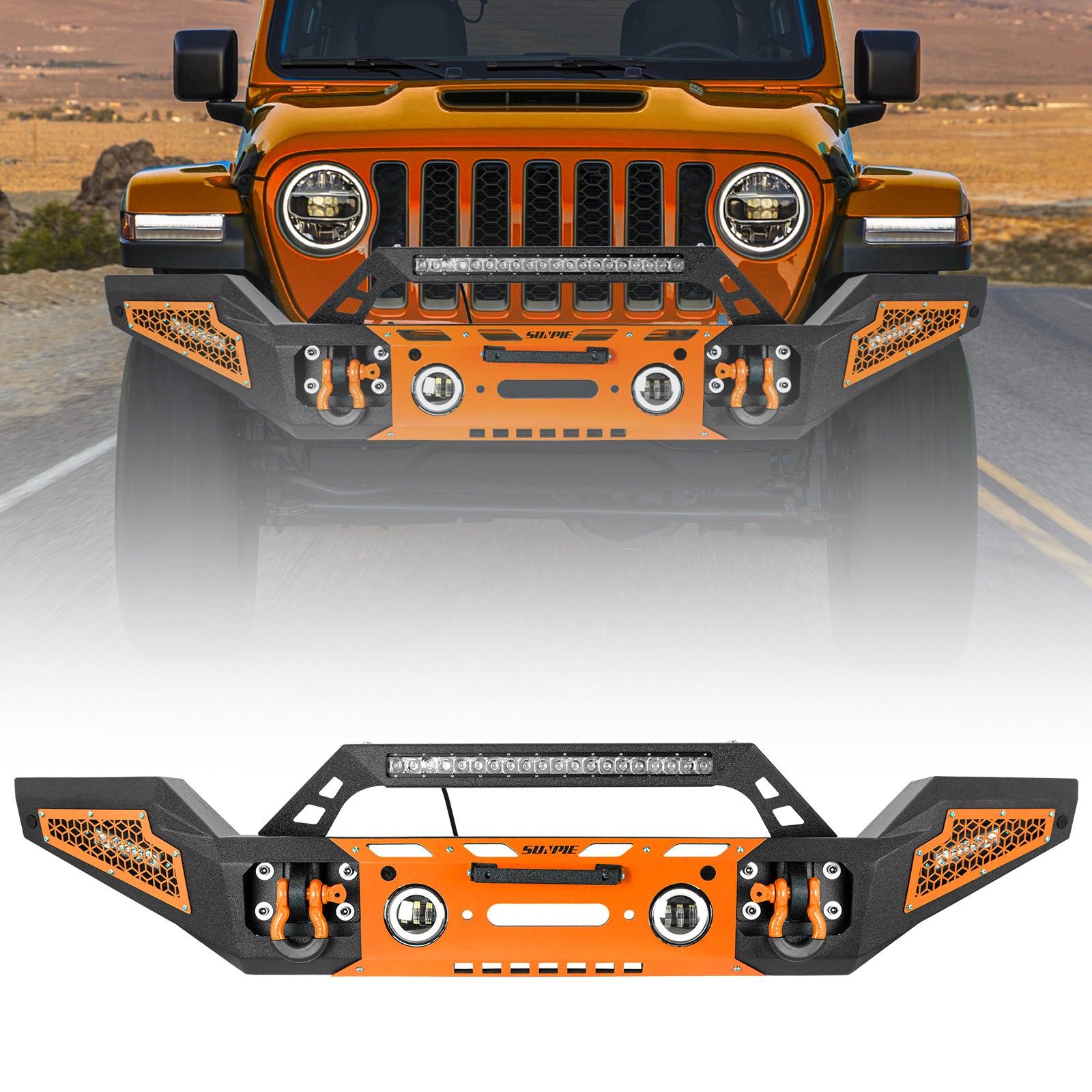 Rugged Carbon Steel Front & Rear Bumper Set for 2007-2018 Wrangler JK/JKU – Includes 6 Color Trim Kits & 2" Hitch