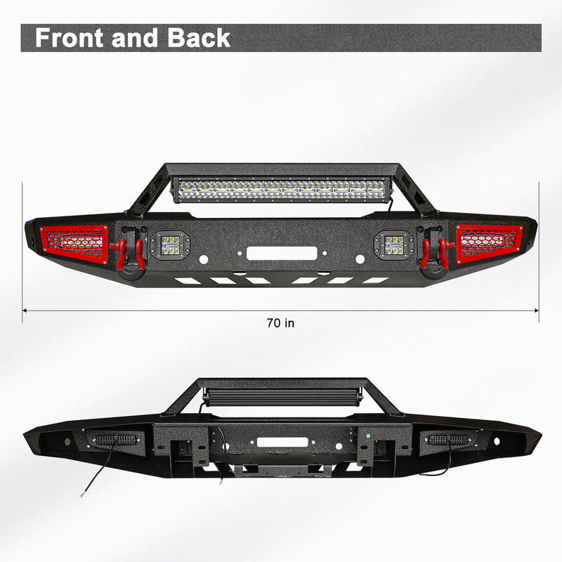 Ford Bronco Steel Front and Rear Bumpers Combo with Offroad Lights & D-rings &  Sensor Mounting Hole