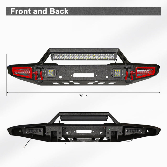 Ford Bronco Steel Front and Rear Bumpers Combo with Offroad Lights & D-rings &  Sensor Mounting Hole