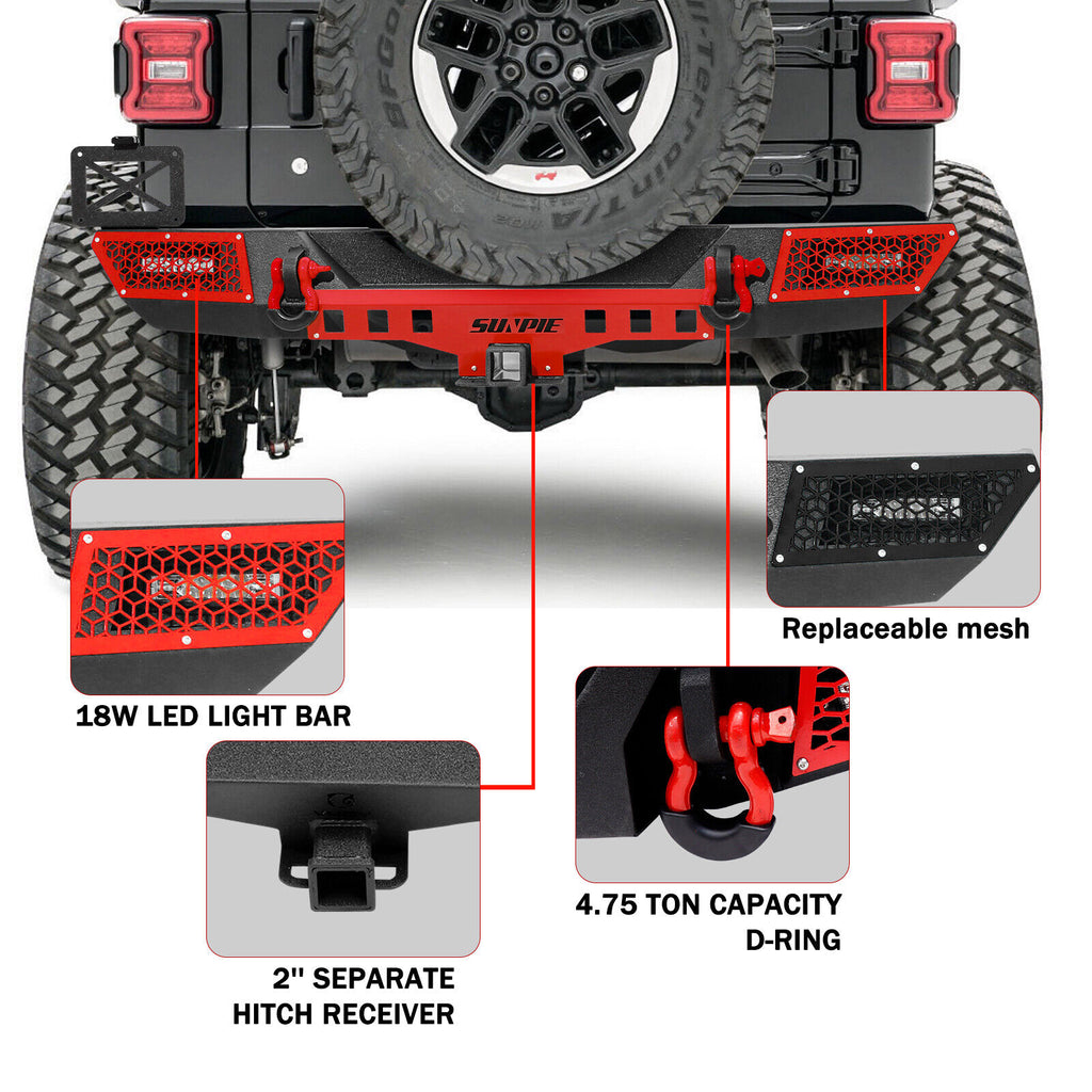 Sunpie B Model 2018+ Jeep Wrangler JL/JLU 4xe Front & Rear Bumper Combo with License Plate Holder