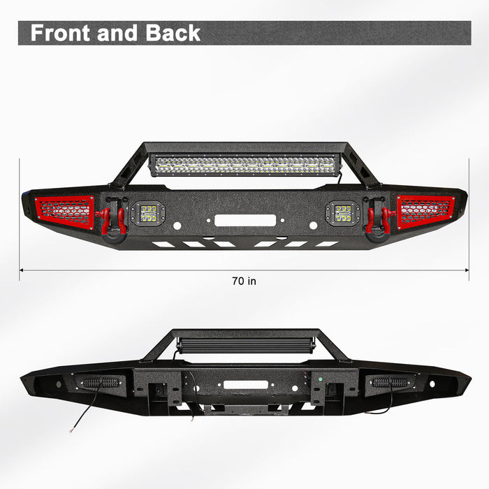 Ford Bronco Steel Front Bumper with Winch Plate and 5 LED Lights D-rings & Sensor Mounting Hole