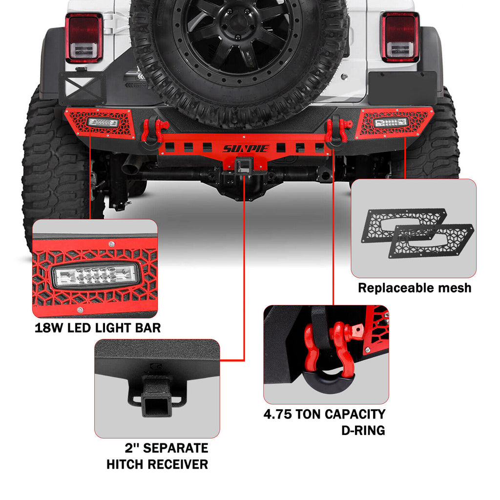 ‘07-’18 Jeep JK/JKU Front & Rear Bumpers with Winch Plate and License Plate Bracket and License Plate Light