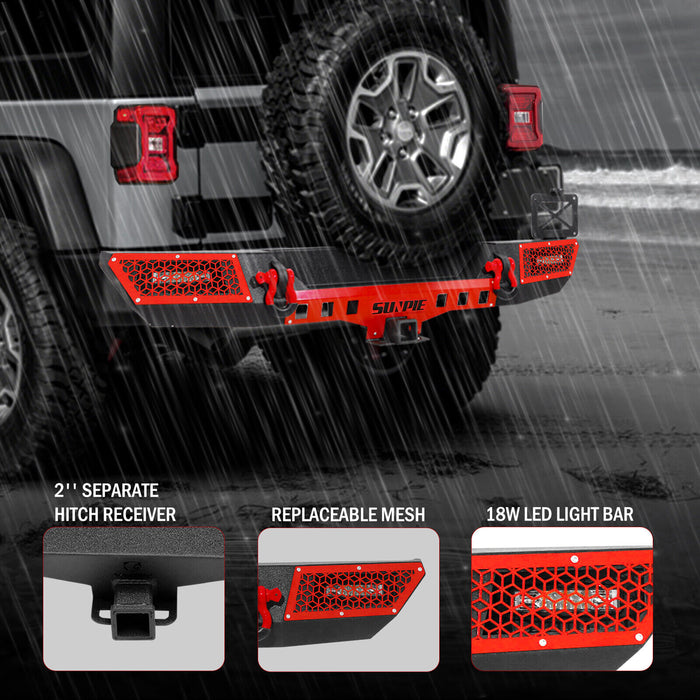 Jeep JL/JLU 4xe Rear Bumper with License Plate Bracket and Lights, Sensors Holes, D-Rings, and 2" Receiver Hitch