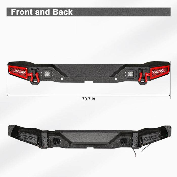 Ford Bronco Steel Rear Bumper with 4 LED Lights and D-rings and Sensor Mounting Hole