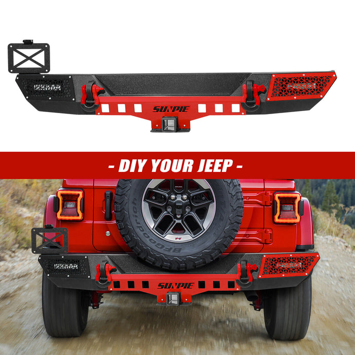 Jeep JL/JLU Rear Bumper with License Plate Holder and License Plate Light D-Rings Integrated 2-inch Receiver Hitch
