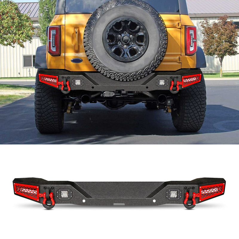 Ford Bronco Steel Rear Bumper with 4 LED Lights and D-rings and Sensor Mounting Hole