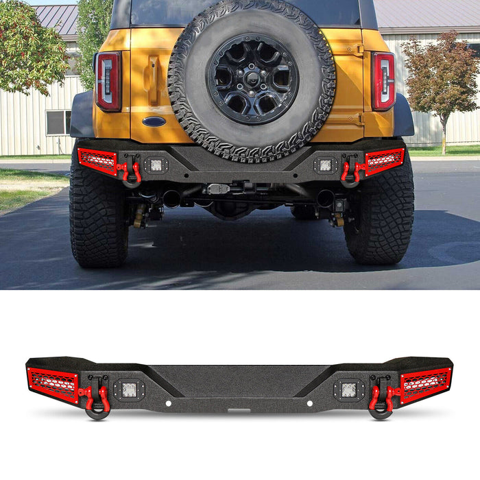Ford Bronco Steel Rear Bumper with 4 LED Lights and D-rings and Sensor Mounting Hole