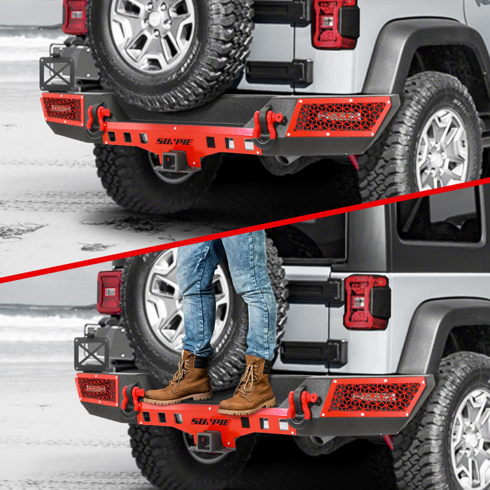Jeep JL/JLU 4xe Rear Bumper with License Plate Bracket and Lights, Sensors Holes, D-Rings, and 2" Receiver Hitch