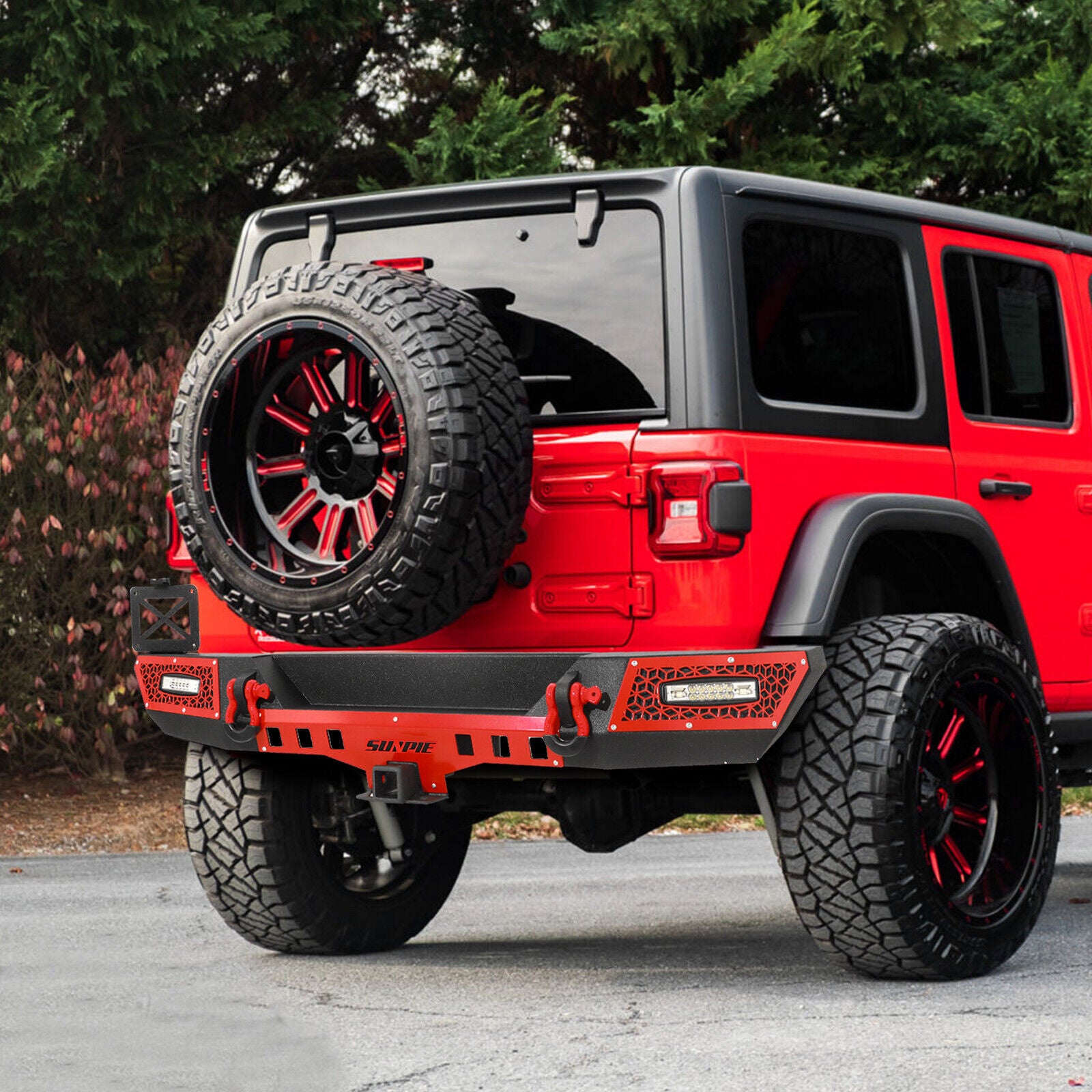 '18-'26 Jeep Wrangler JL/JLU 4xe Rear Bumper with License Plate Bracket and Lights, D-Rings, and 2" Receiver Hitch