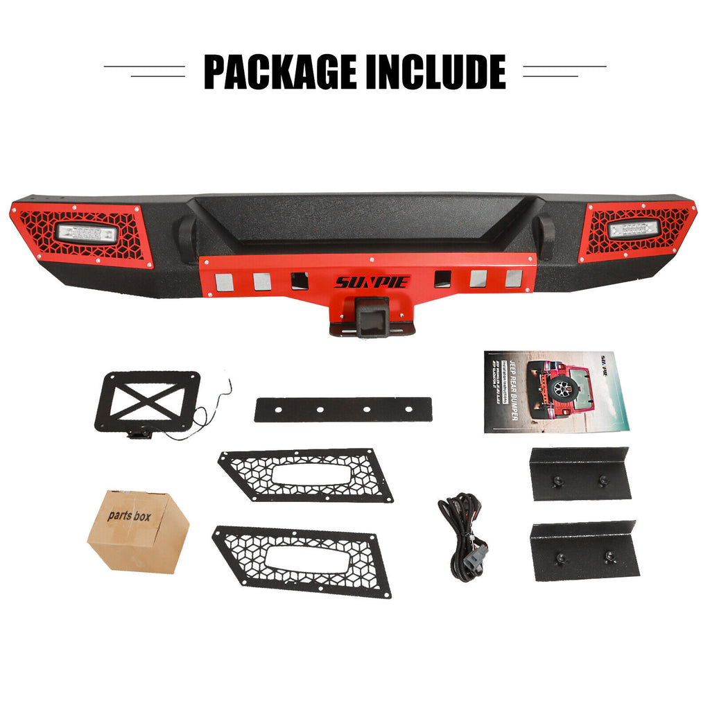 ‘07-’18 Jeep JK/JKU Front & Rear Bumpers with Winch Plate and License Plate Bracket and License Plate Light