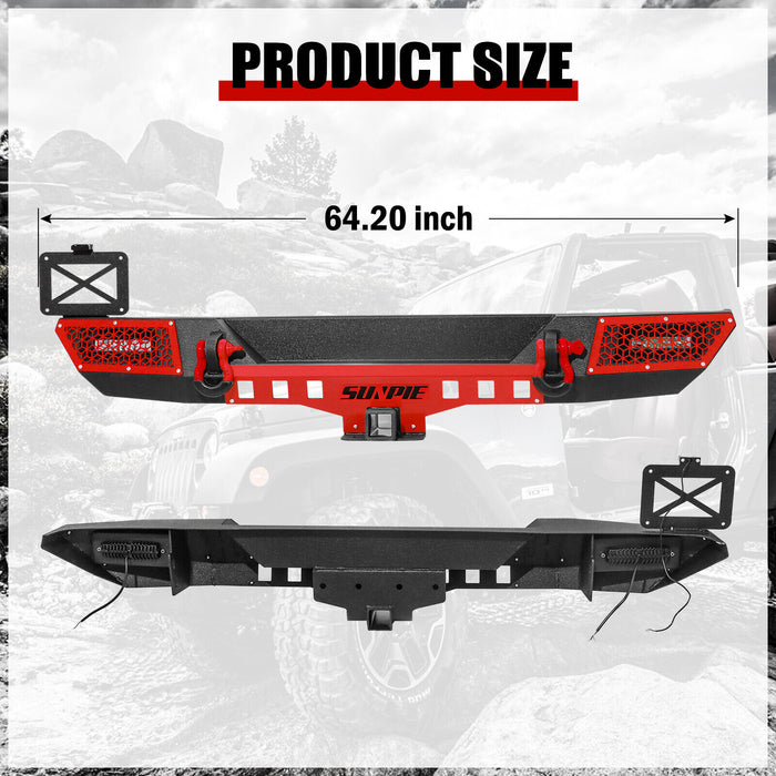 Jeep JL/JLU 4xe Rear Bumper with License Plate Bracket and Lights, Sensors Holes, D-Rings, and 2" Receiver Hitch