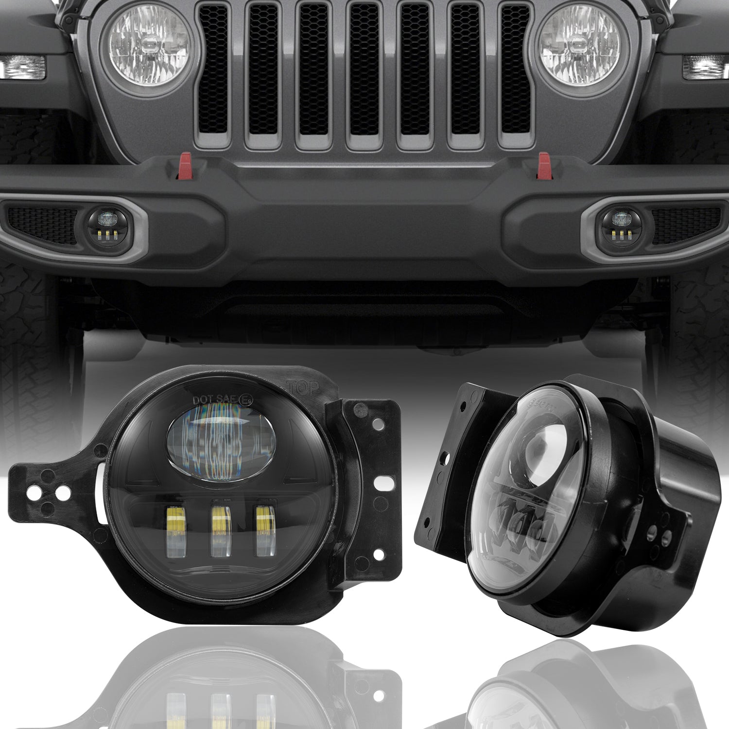 9"Black High/Low Beam LED Leadlights & 4" 5D LED Fog Lights Combo Kit for 2018-2026 Jeep Wrangler JL 4XE & Jeep Gladiator