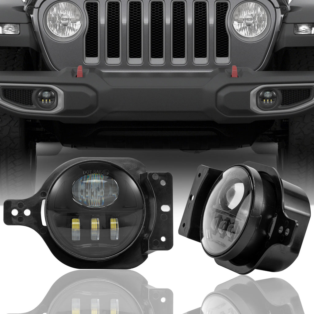 9" DOT LED Headlights with White Halo DRL & 4" LED Fog Lights Combo Kit for 2018-2026 Jeep Wrangler JL JLU 4xe & Jeep Gladiator (JT)