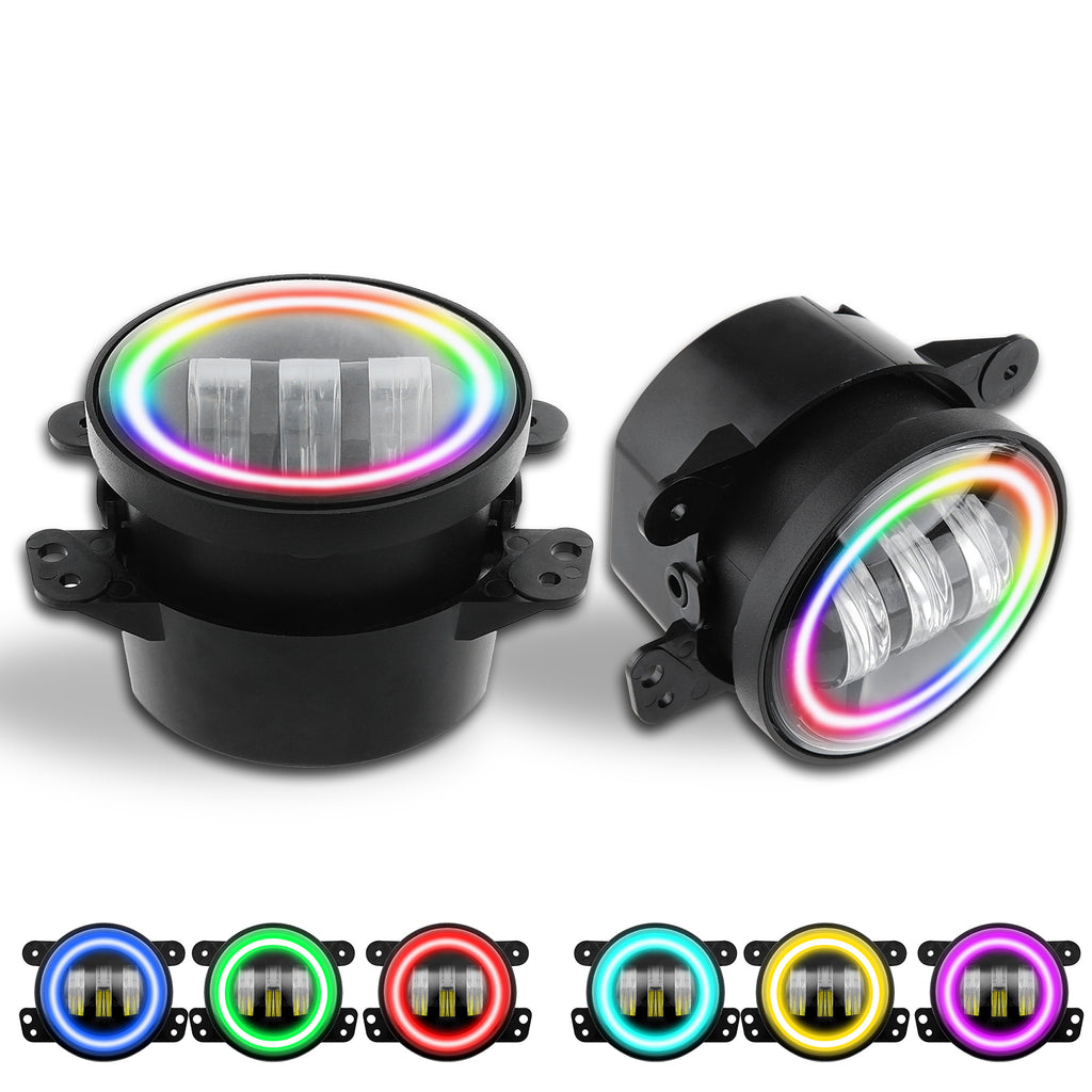 7" RGB 3D Lens LED Headlights with 4" RGB Fog Lights Rotating Series Combo Kit for 2007-2018 Jeep Wrangler JK/JKU