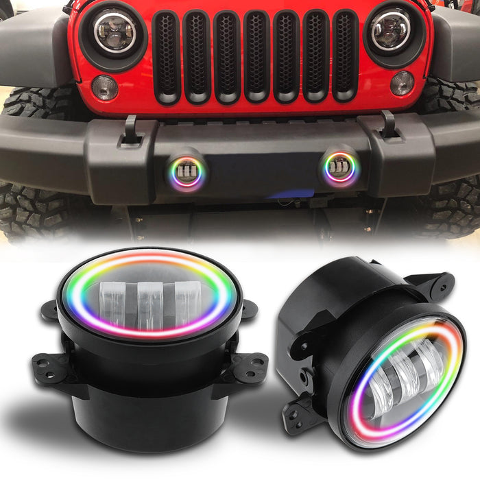 Jeep Wrangler JK/JKU LED Lights Combo Kits, 7" RGBW Headlights, 4"RGBW Fog Lights, Front Turn Signals, Fender Turn Signals, Tail Lights