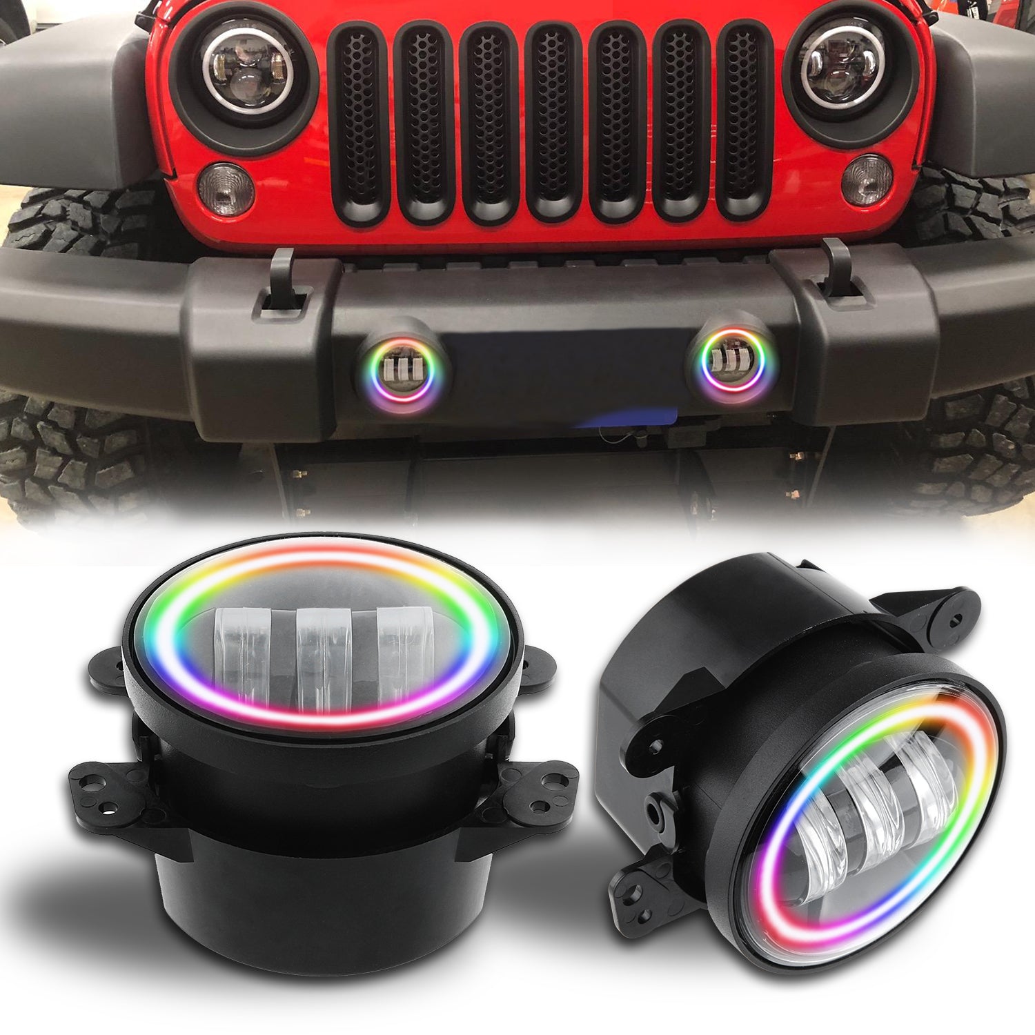 4" Cree RGB Halo Rotating Series LED Fog Lights for 2007-2018 Jeep Wrangler JK JKU (2pcs/set)
