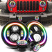 Jeep Wrangler RGB Halo Headlight and CREE LED Fog Lights Combo | Color Changing Kit with Chasing Angel Eye Ring for JK JKU 2007-2018