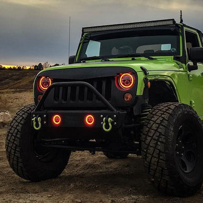 Jeep Wrangler RGB Halo Headlight and CREE LED Fog Lights Combo | Color Changing Kit with Chasing Angel Eye Ring for JK JKU 2007-2018