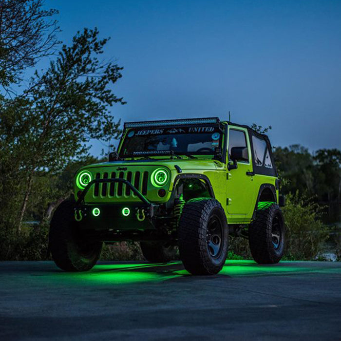 Jeep Wrangler RGB Halo Headlight and CREE LED Fog Lights Combo | Color Changing Kit with Chasing Angel Eye Ring for JK JKU 2007-2018