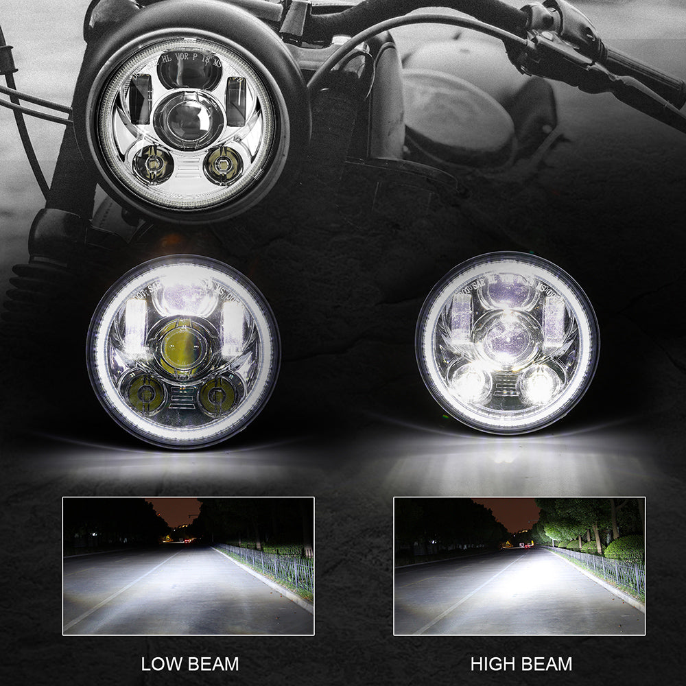OCTANE LIGHTING 5-3/4" Motorcycle LED Halo Headlight – Amber Ring H4 Bulb For Harley