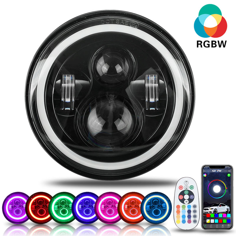 7 inch RGBW Black Harley Headlight with Bracket Mounting Ring Combo Kits for Harley Indian Yamaha Motorcycles