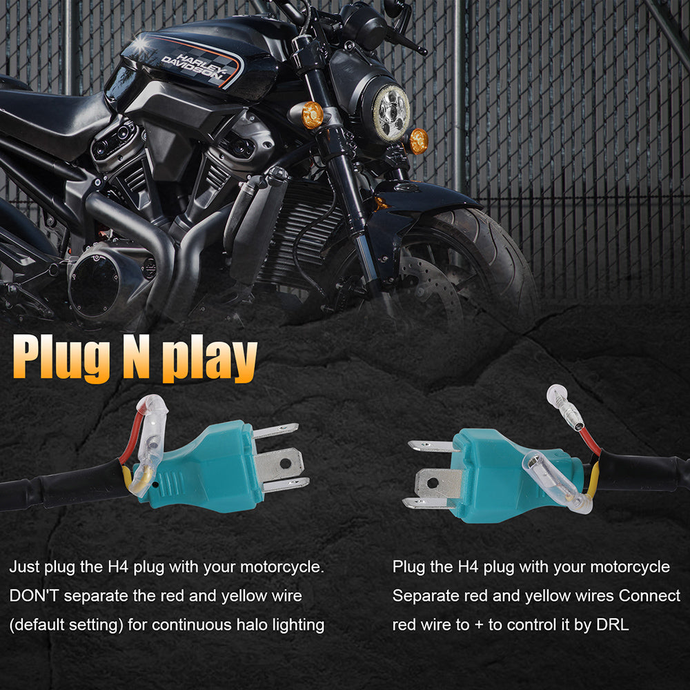 SUNPIE Motorcycle 5-3/4 5.75 Silver Halo LED Headlight for Harley — Sunpie