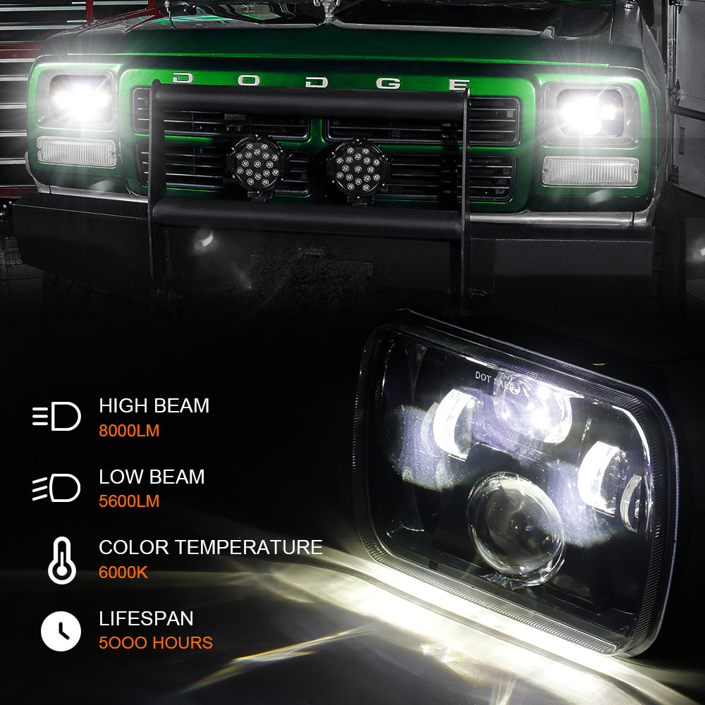 5x7 7x6 inch H6054 LED Clear Lens Headlights for for Jeep Wrangler YJ Cherokee XJ H5054 H6054LL 6052 6053 (2pcs/set)