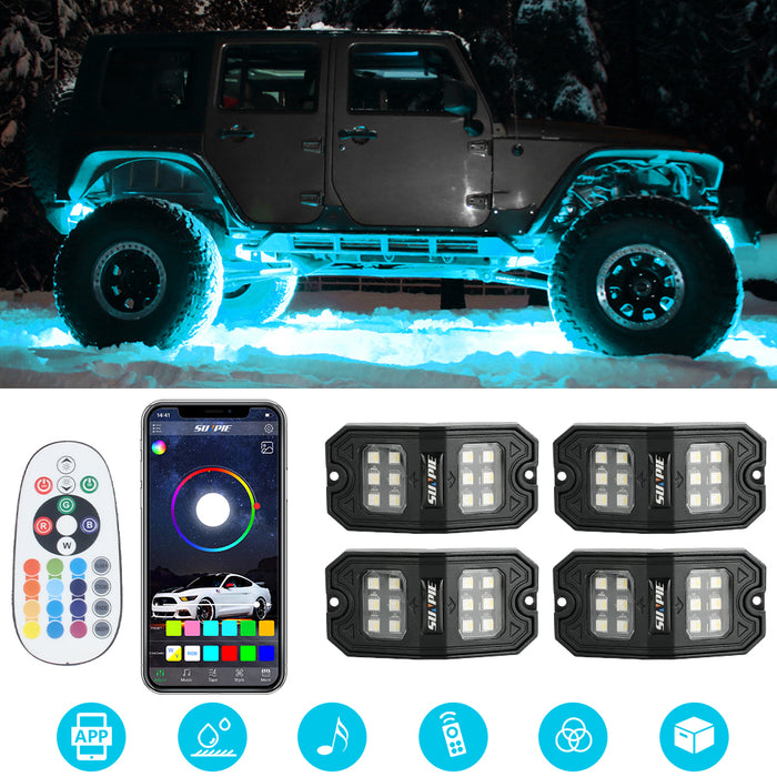 Sunpie 4PCS RGBW Rectangle LED Rock Lights Bluetooth & Remote Controller