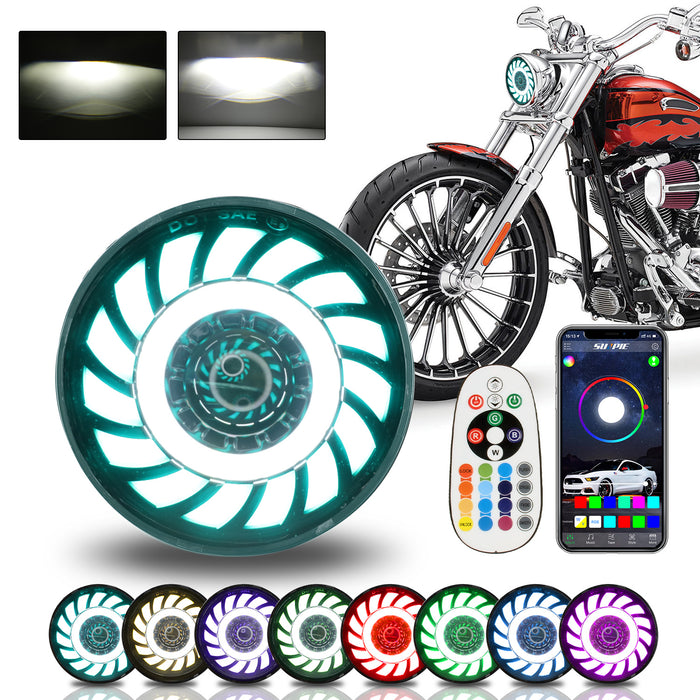 5-3/4 5.75" RGBW LED Headlights with Mobile APP & Remote for Harley Davidson