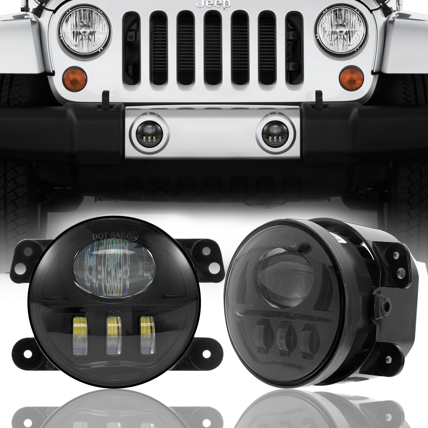 4 inch Blcak/Chrome 3D Lens 45W LED Fog Lights for 2007-2018 Jeep Wrangler JK JKU (2pcs/set)
