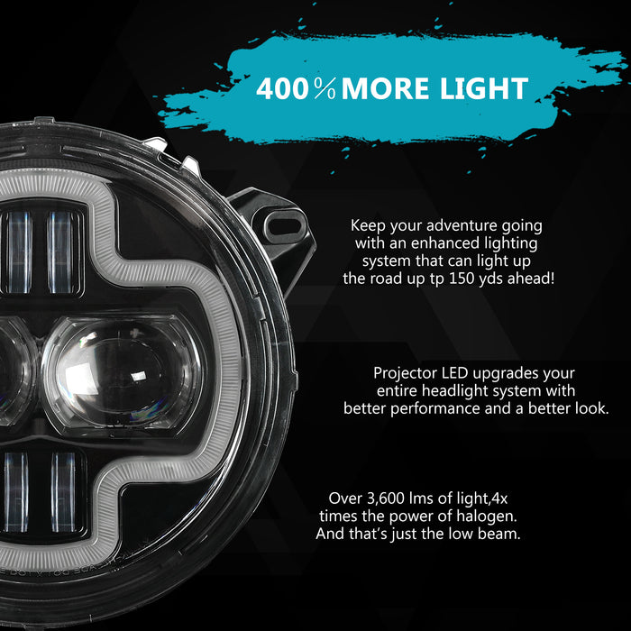 9 inch Halo DRL LED Headlights for 2018-2025 Jeep Wrangler JL/JLU & Jeep Gladiator JT (2Pcs/Set)