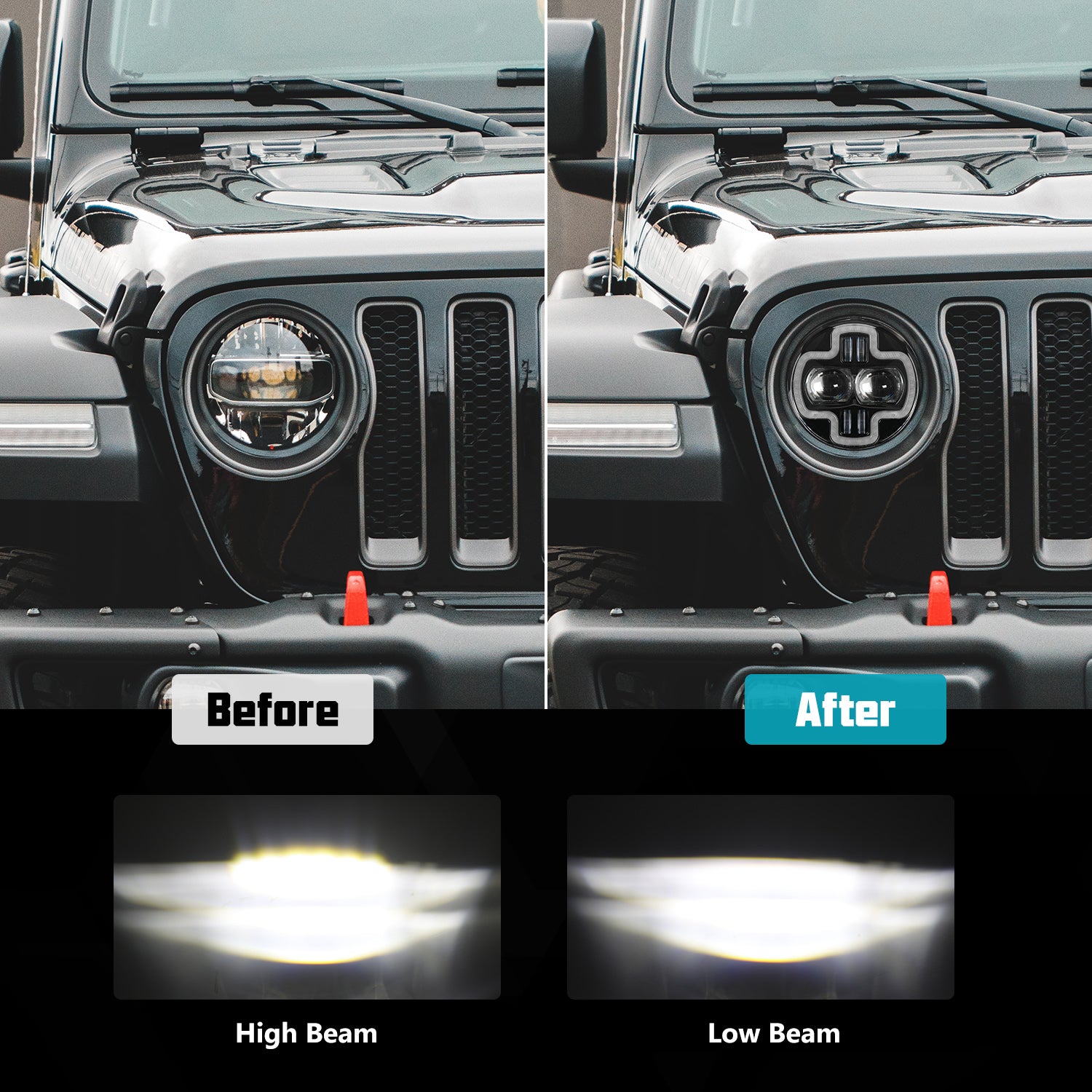 9 inch 120W Halo DRL LED Headlights for 2018-2026 Jeep Wrangler JL/JLU 4xe & Jeep Gladiator JT (2Pcs/Set)
