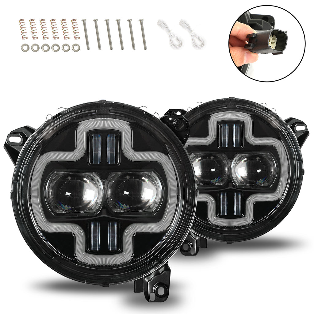 9 inch Halo DRL LED Headlights & 4 inch LED Fog Lights Combo Kit for 2018+ Jeep Wrangler JL JLU 4xe & Jeep Gladiator (JT)