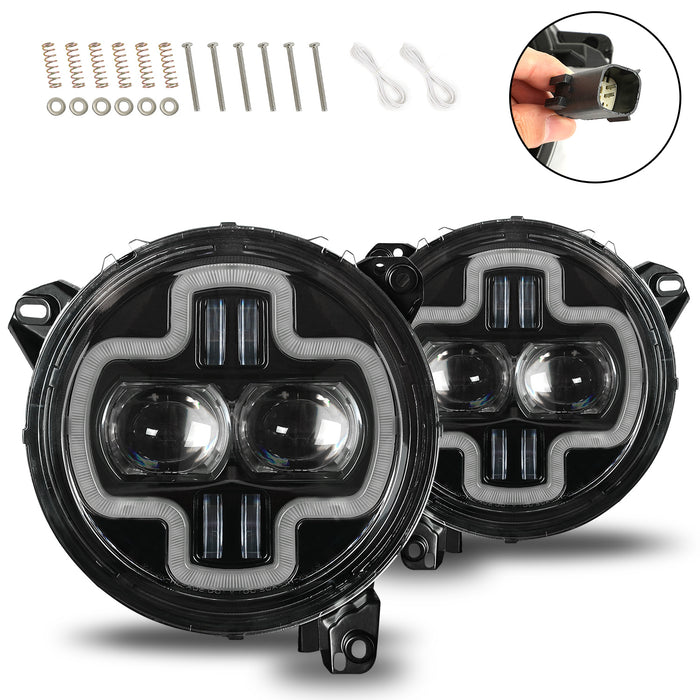 9 inch Halo DRL LED Headlights for 2018-2024 Jeep Wrangler JL/JLU & Jeep Gladiator JT (2Pcs/Set)