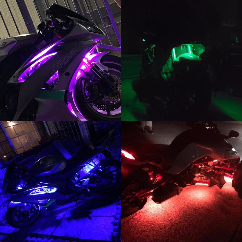 SUNPIE 16/18Pcs Motorcycle LED Light Kit Strips Multi-Color Accent Glow Neon Ground Effect Atmosphere Lights Lamp with Wireless Remote Controller for Harley Honda Kawasaki Suzuki