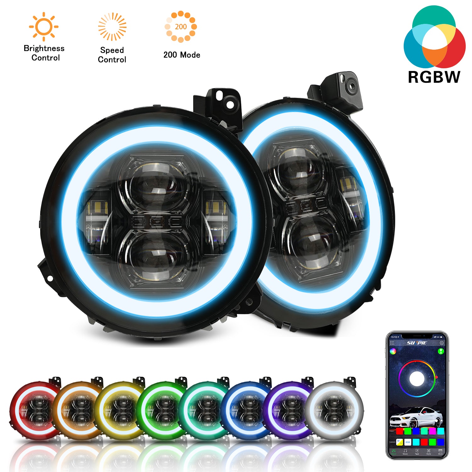 9" RGB-W Halo LED Headlights for 2018-2026 Jeep Wrangler 4xe JL & Jeep Gladiato JT (2pcs/set)