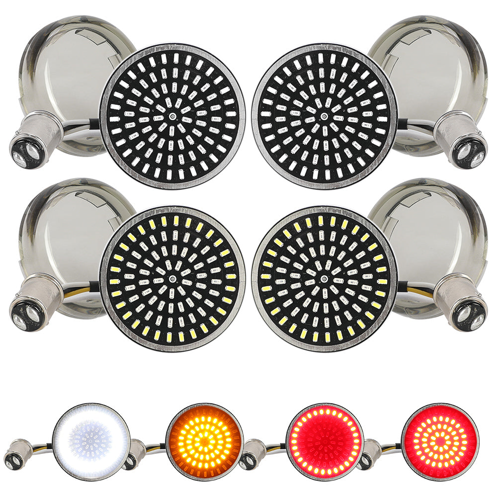 1157 Bullet-Style Front & Rear LED Turn Signals Lens Covers Kit Compatible for Harley Davidson