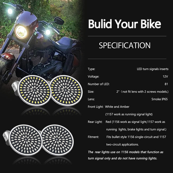 1157 Front & Rear LED Turn Signals Lens Covers Kit Compatible for 1986-2024 Harley Davidson Touring Dyna Softail Sportster Street Glide Road Glide Iron 883