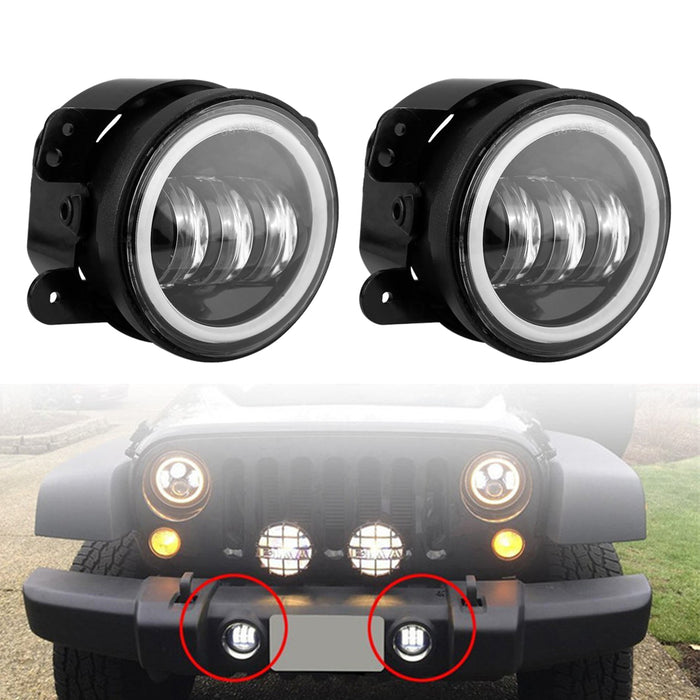 (2pcs/set) White Halo Ring 4 Inch Fog Light for Jeep Wrangler TJ LJ JK  CJ-8  CJ-7